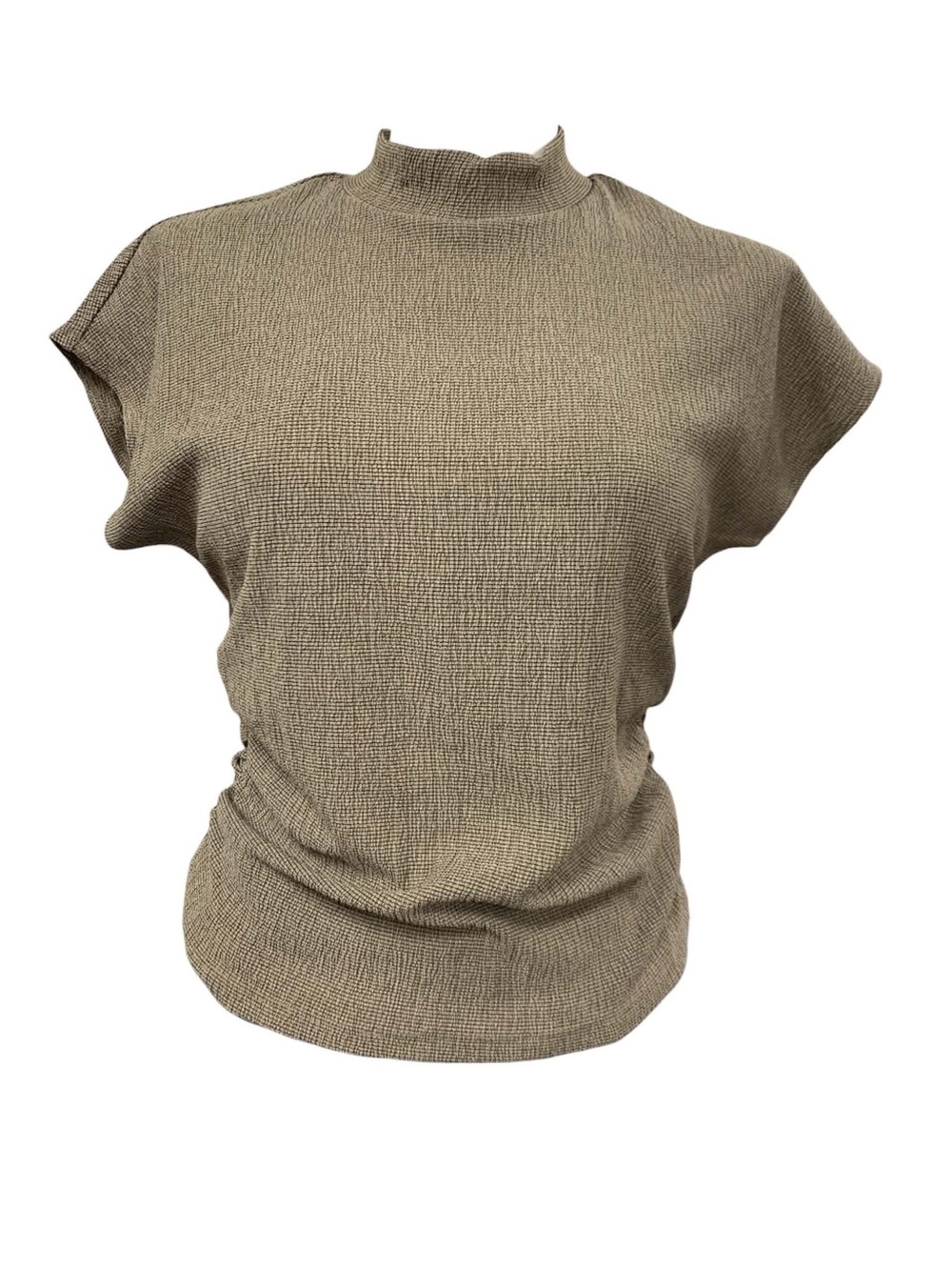 Suzy Shier NWT Taupe Textured Short-Sleeve Mock Neck Sweater Size M